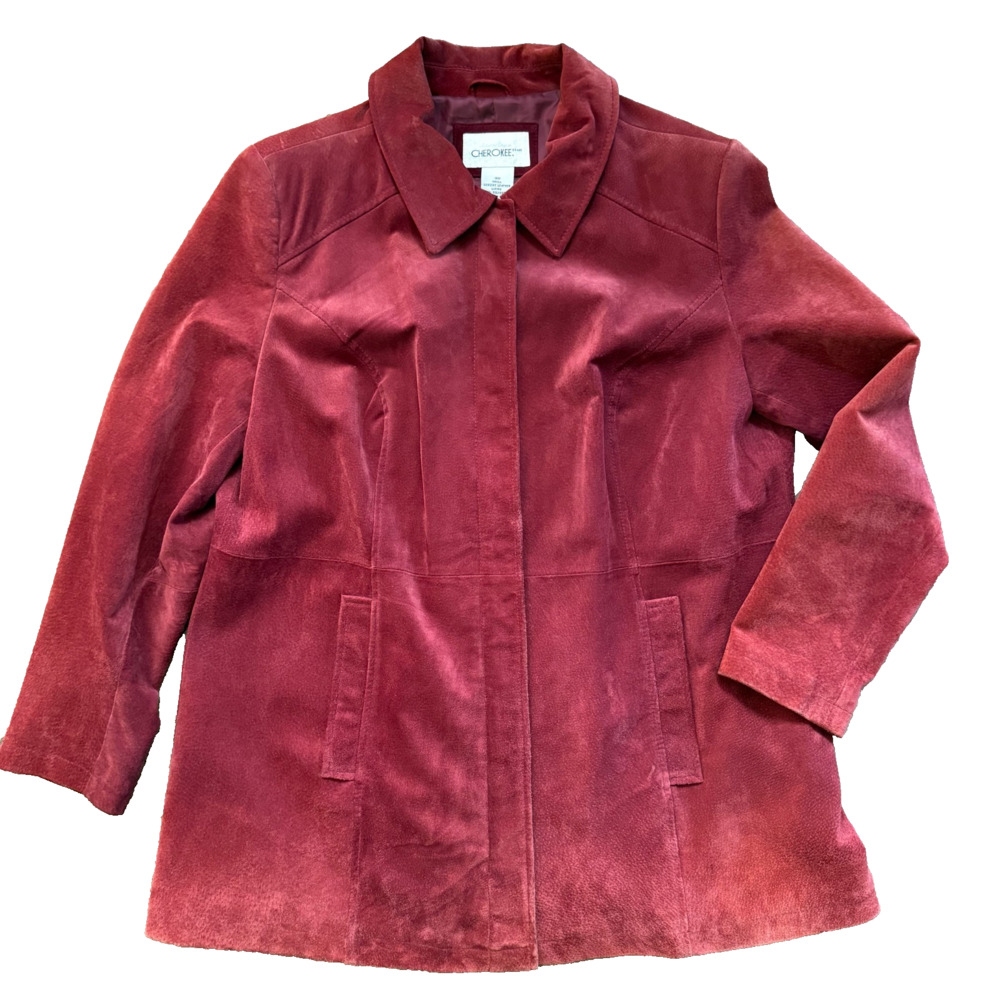Vintage Cherokee Genuine Suede Leather Coat Burgundy Red 18W Plus Size